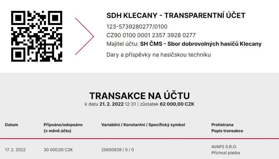 Sponzorský dar hasiči